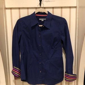 BODEN ROYAL BLUE BLOUSE WITH STRIPED CUFFS